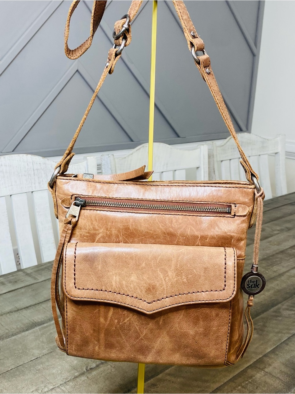 The Sak Ventura Flap Organizer Brown Distressed Leather Crossbody Bag
